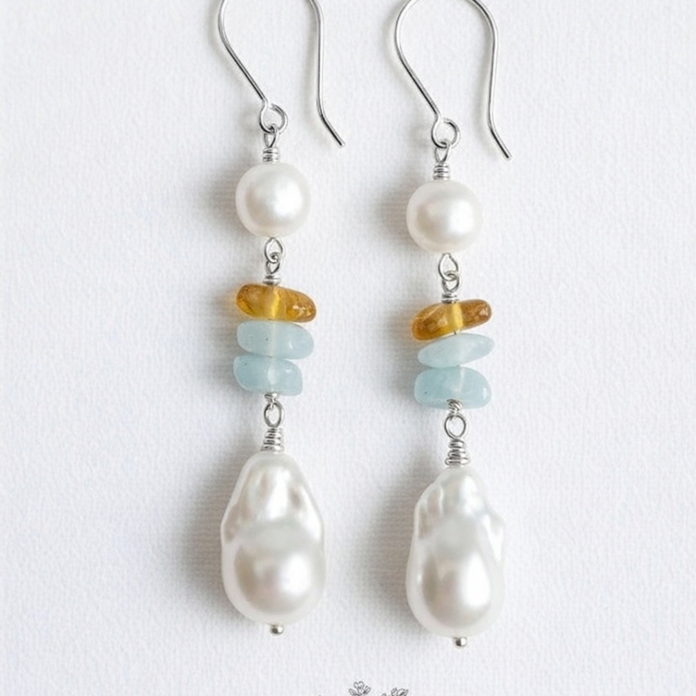 Elegant Pearl and Gemstone Drop Earrings